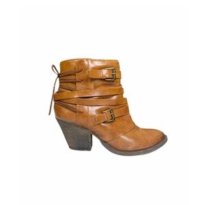 Jellypop Tan Polished Faux Leather Ankle Boots Booties